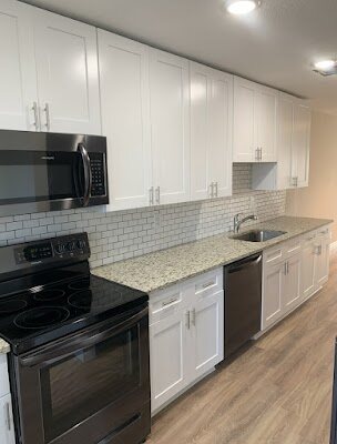 Clean, restored kitchen after a mold and water damage job